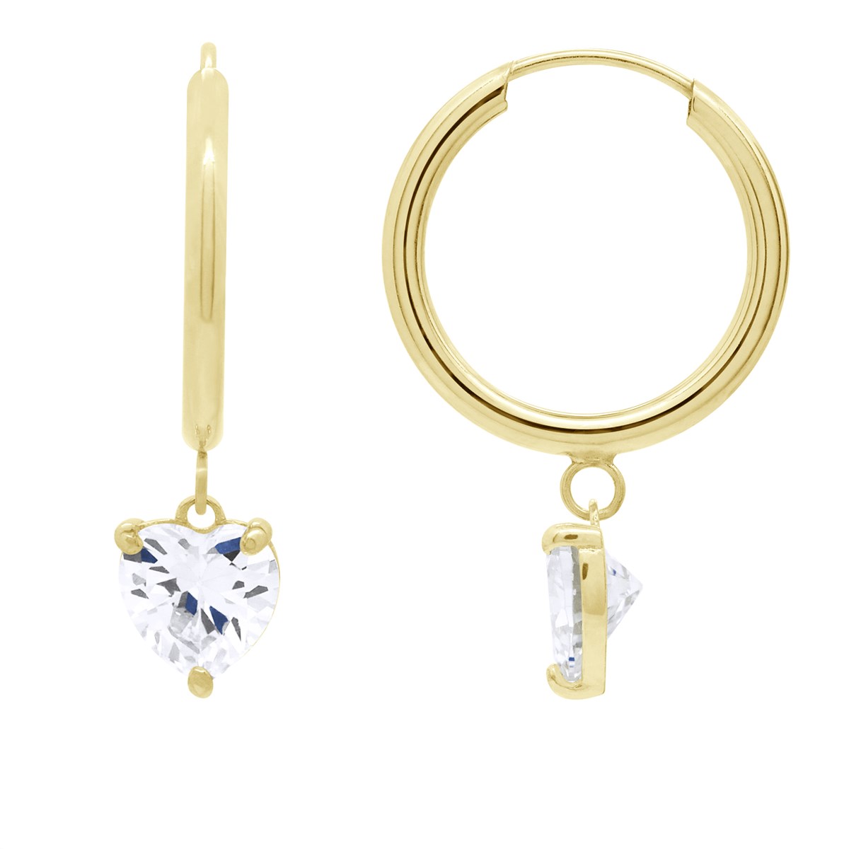 Boucles d'Oreilles Pendantes - Ornées d'Oxydes de Zirconium Blancs Coeur En Breloque - Système Créole