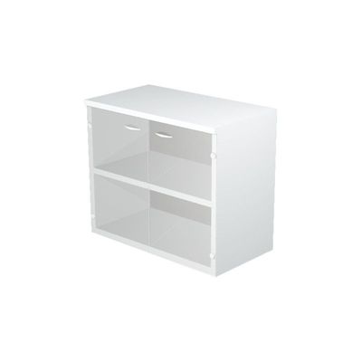 Bibliothèque basse Trend - L80xP35xH72 cm - 2 portes en verre dépoli - blanc