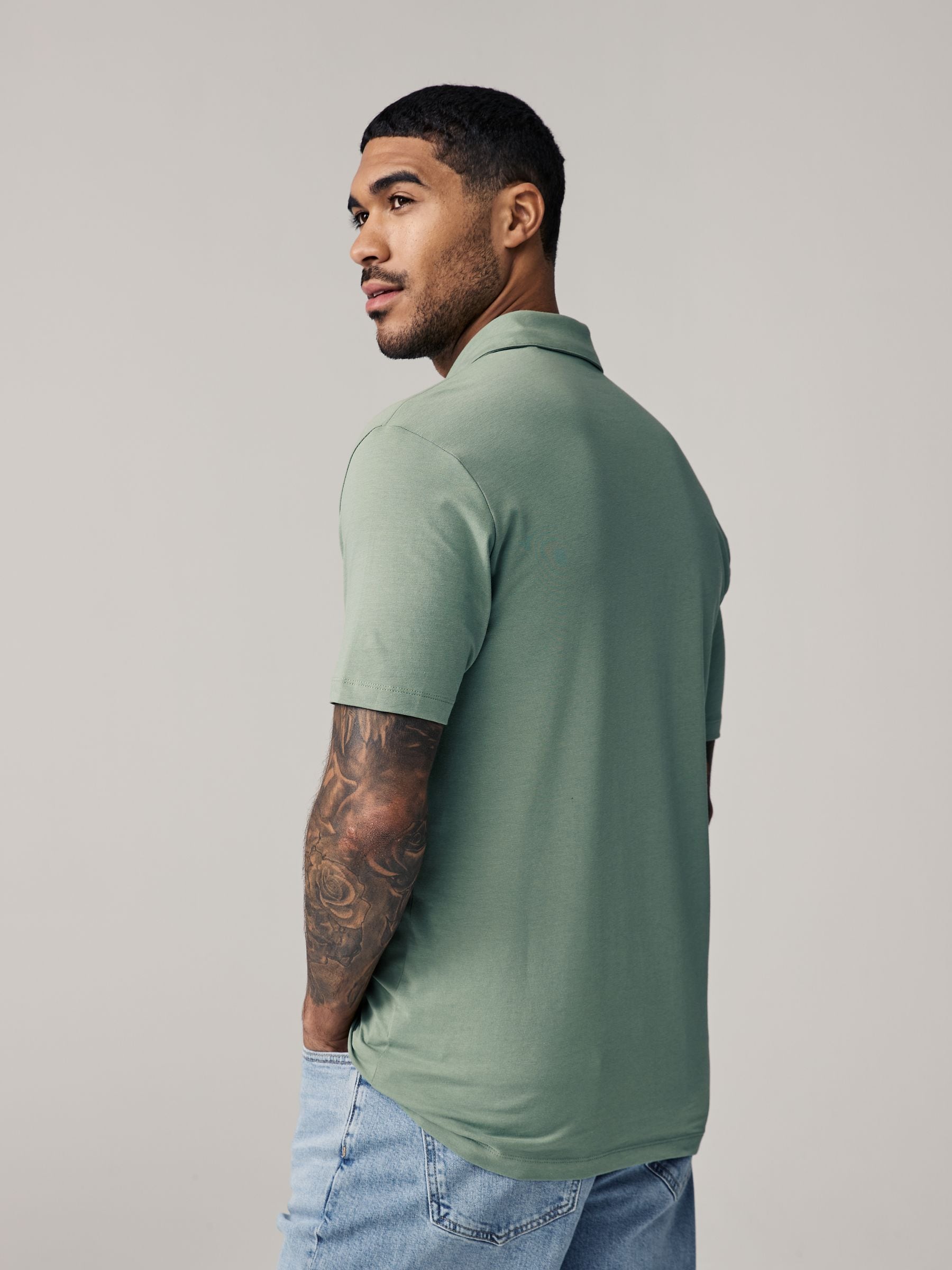 Marineblauw/zwart/grijs/wit/saliegroen - Slim Fit - Set van 5 jersey poloshirts met korte mouwen
