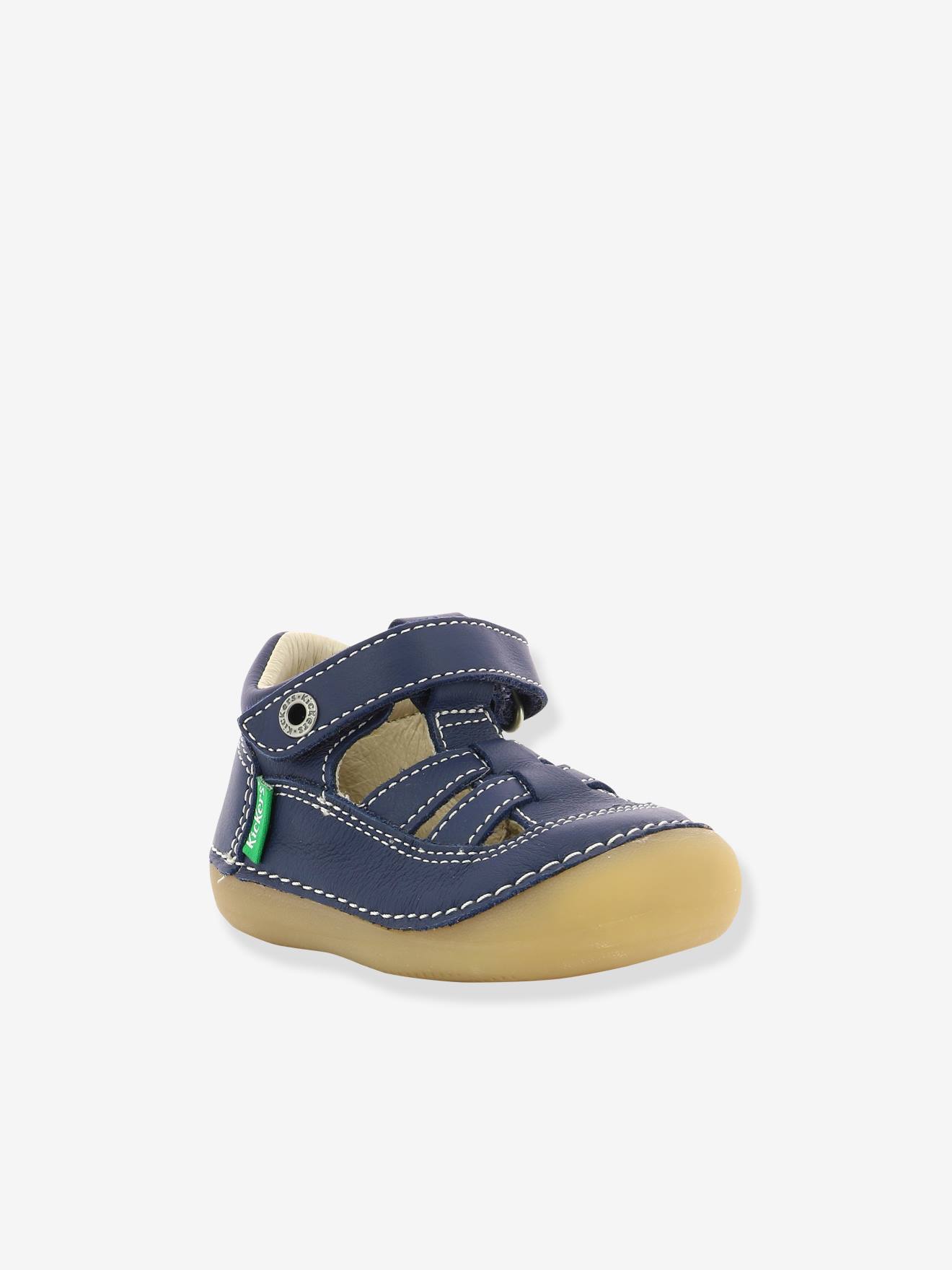 Sandálias de couro para bebê Sushy Original Softers KICKERS®, azul escuro liso