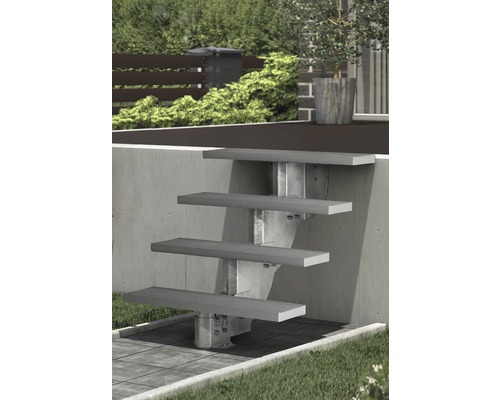 Pertura Petros buitentrap zonder leuning, 2 stootborden, Trimax 80 cm, grijs