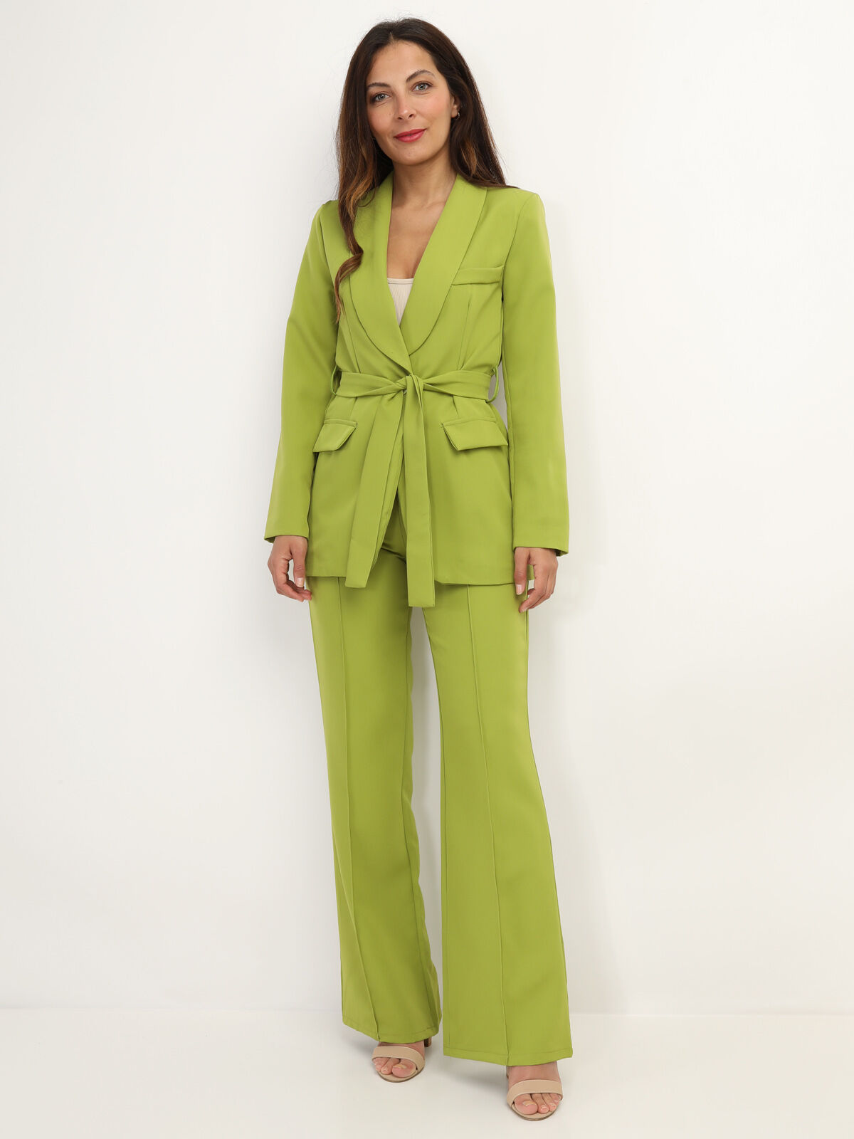 Ensemble tailleur ample ceinturé- Vert olive