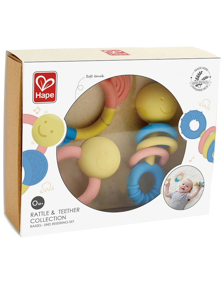 Rassel- und Beißring-Set SMILE 3-teilig in pastellbunt