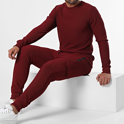 Ensemble Sweat Crewneck Et Pantalon Cargo Bordeaux