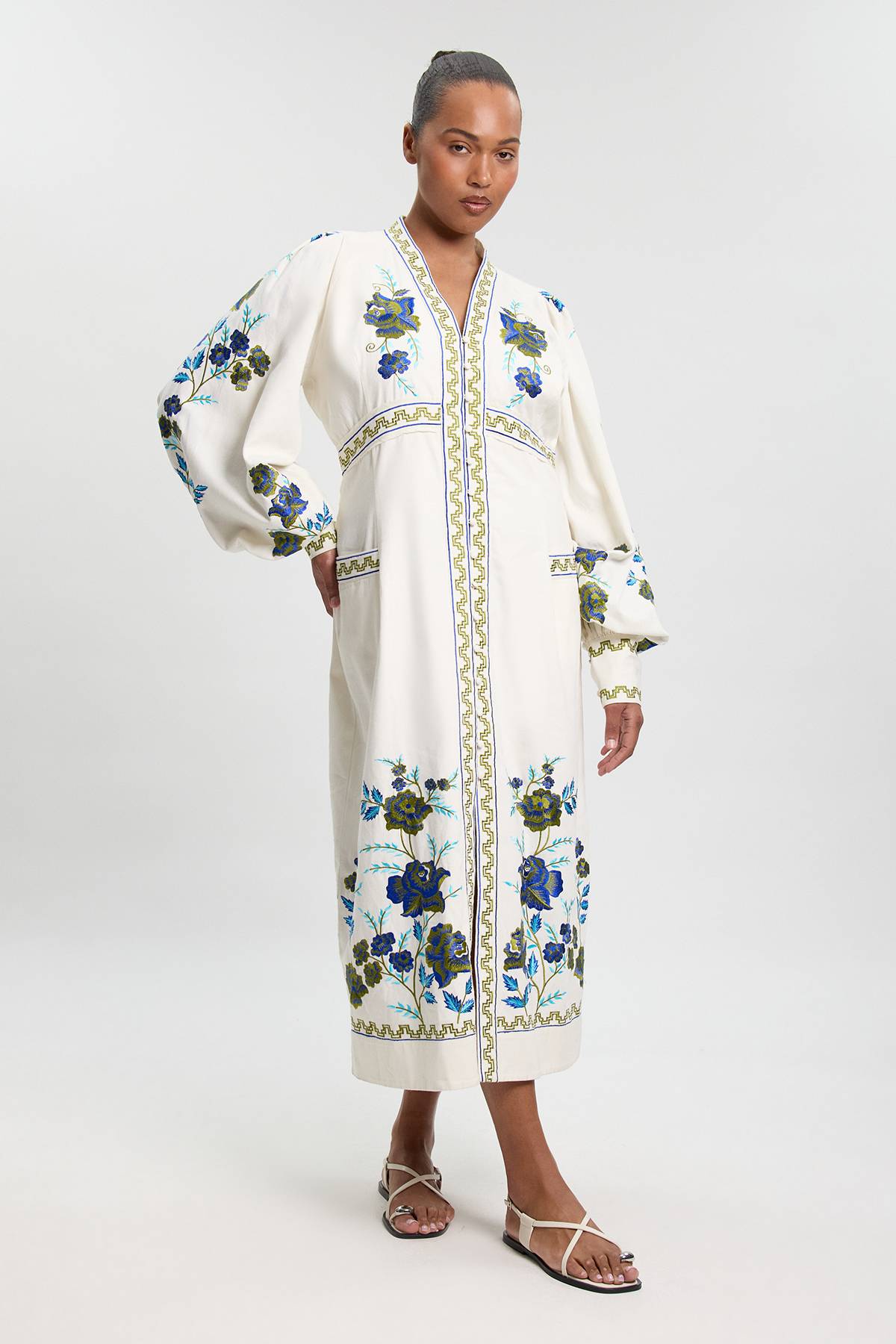 KarenMillen Robe Maxi En Sergé De Coton Brodé Grande Taille
