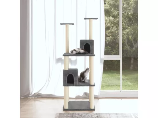 Arbre à chat avec griffoirs en sisal Gris foncé 141 cm