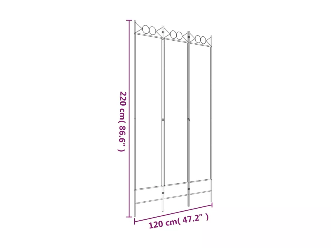 Cloison de séparation 3 panneaux Blanc 120x220 cm Tissu