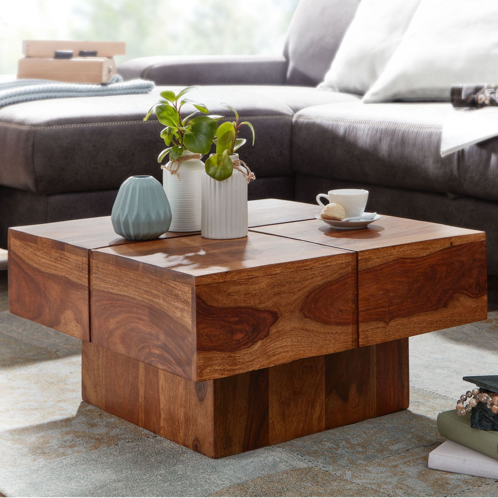Couchtisch - Sheesham dunkelbraun - Massivholz - 57,5 cm