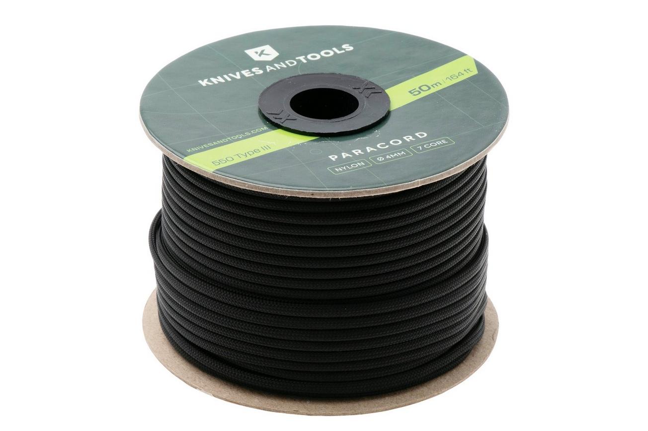 Knivesandtools 550 Paracord Type III, Black, 164ft (50 m)