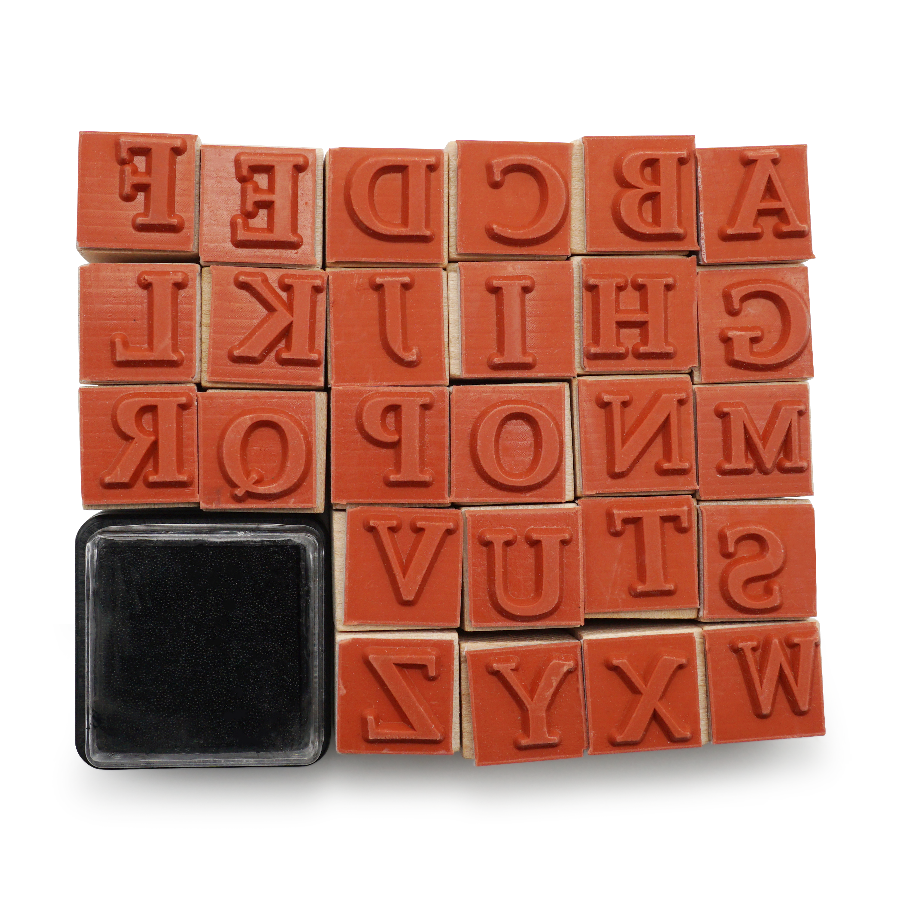 Holz Stempel Alphabet Deko Stempel inkl. Stempelkissen - ABC