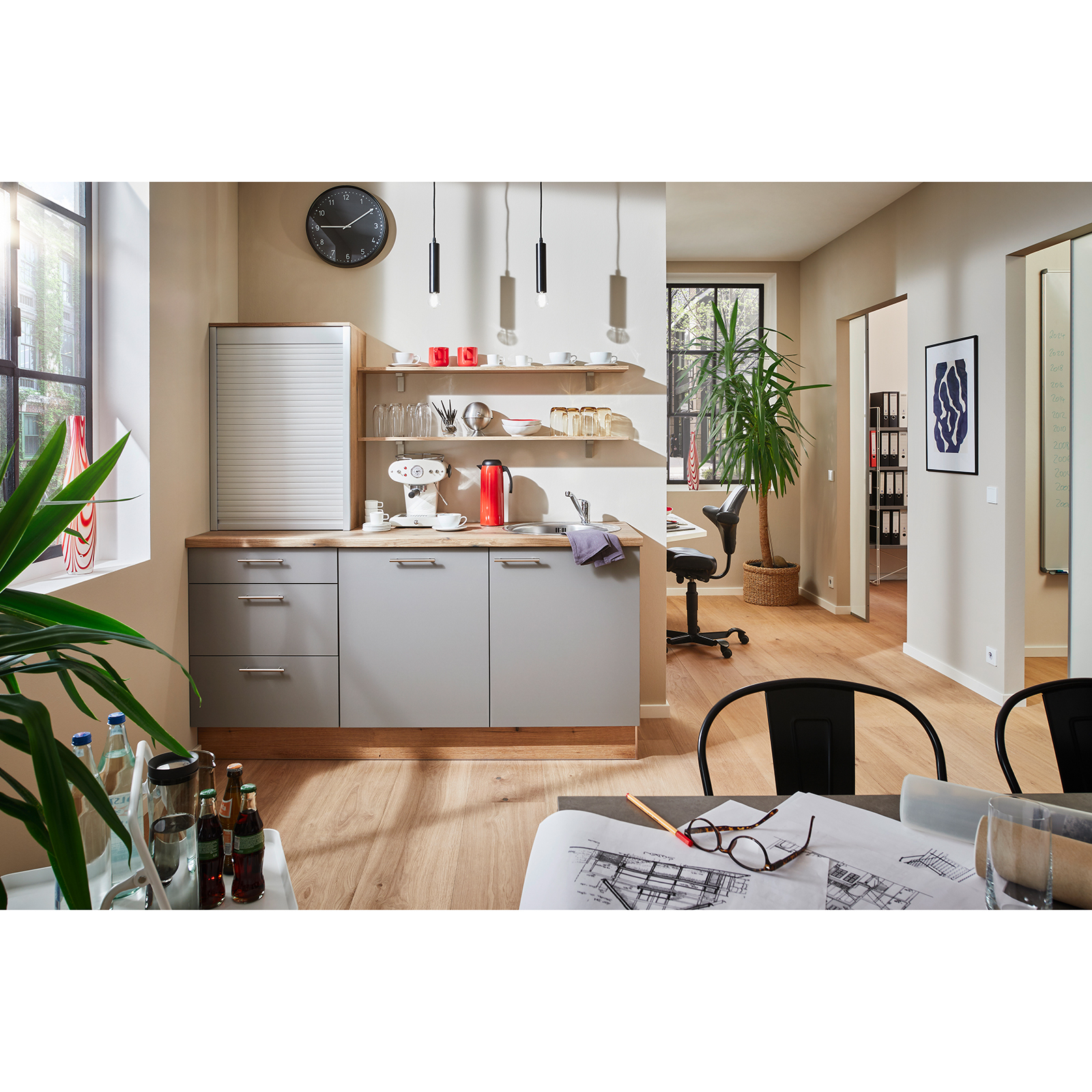 Küchenblock - achatgrau-Evoke Eiche - mit E-Gerät - 180 cm