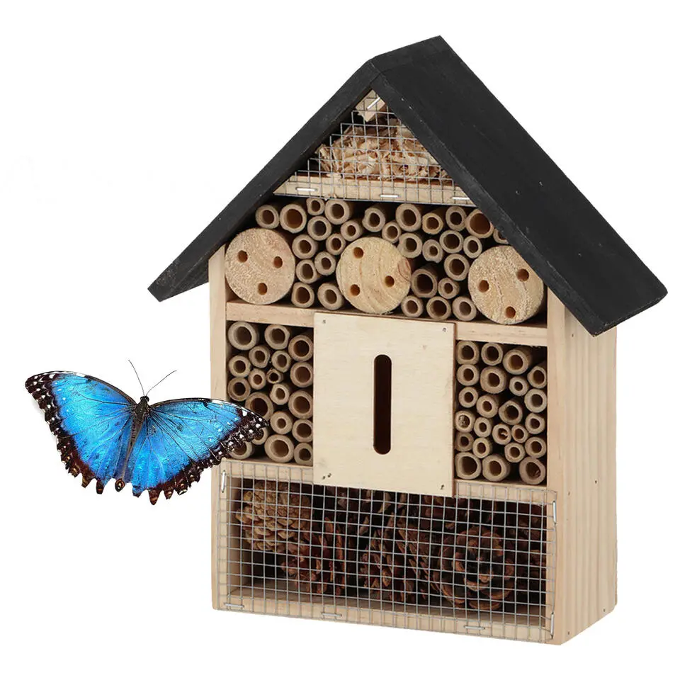 Esschert insectenhotel - hout - zwart/naturel - 24.5x9.5x29 cm