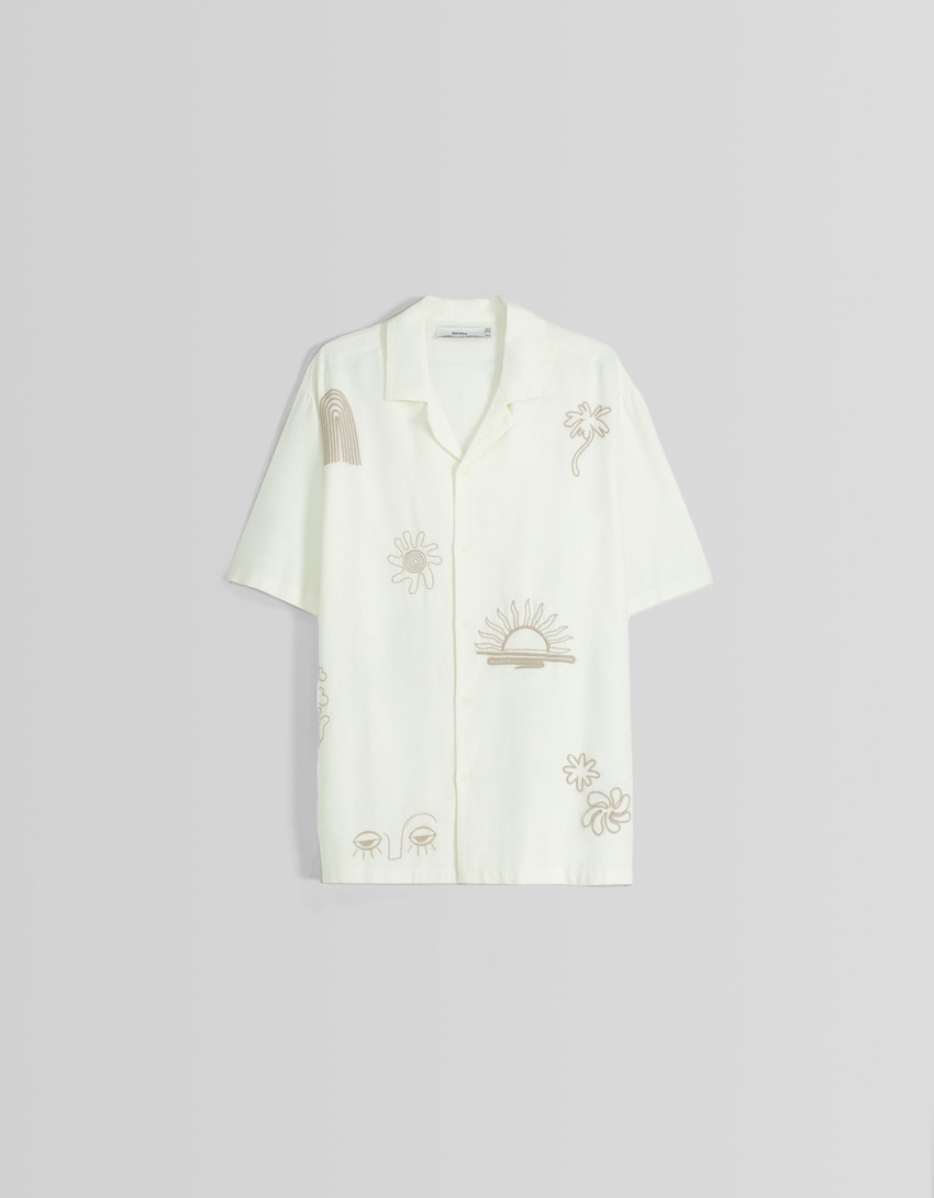 Camisa rústica de manga curta com bordado