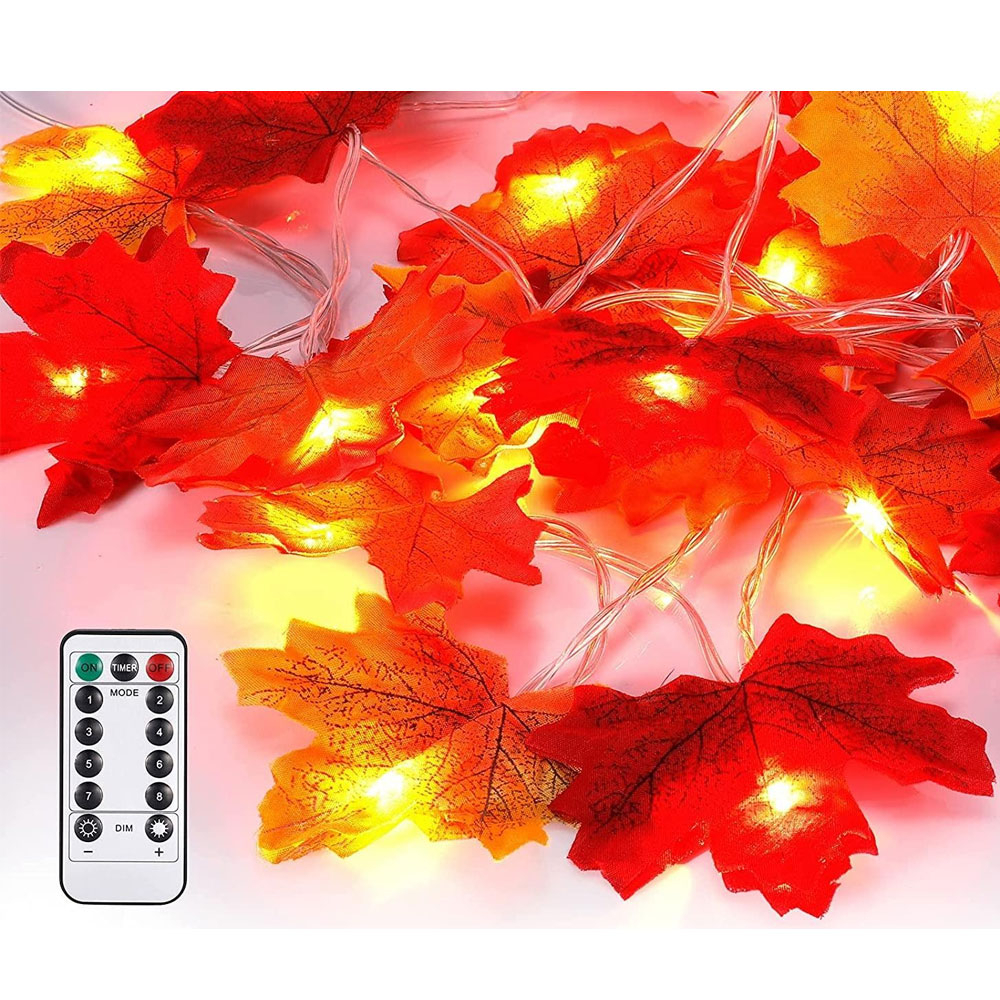 (3m) 20 LED's Herbst Deko USB Lichterkette Laub Ahorn Blätter 8 Modi   Fernbedienung - Warmweiss
