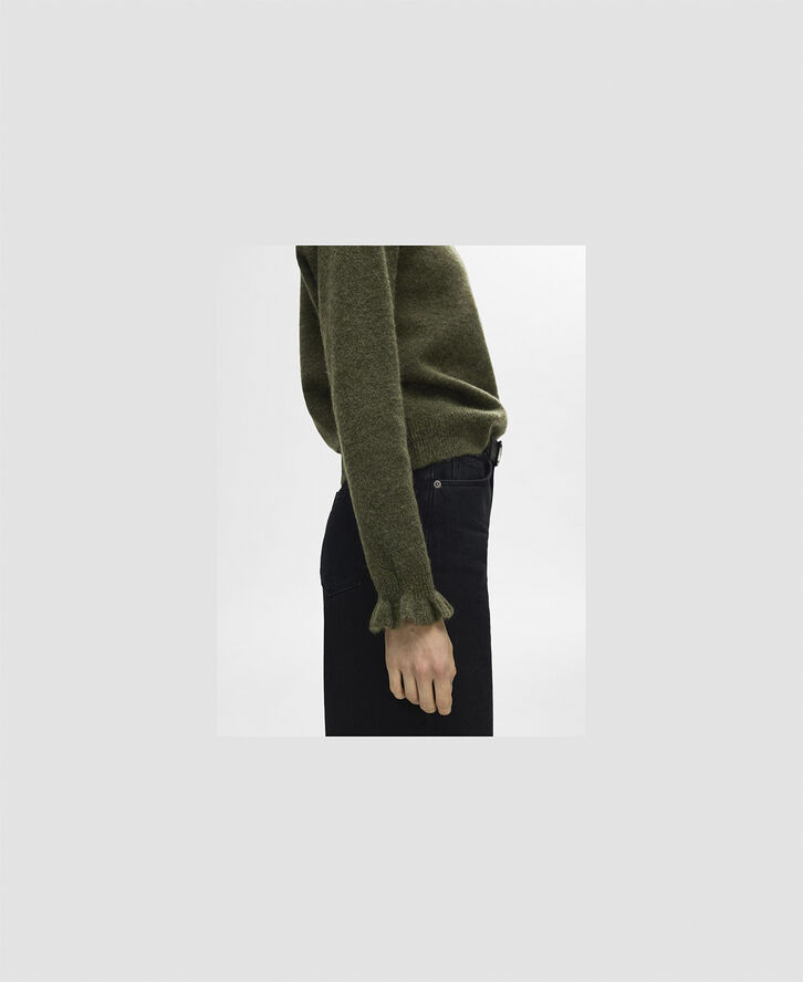 Selected Femme SLFLULU LS WOOL KNIT FRILL CUFF O-NECK N Kalamata/melange