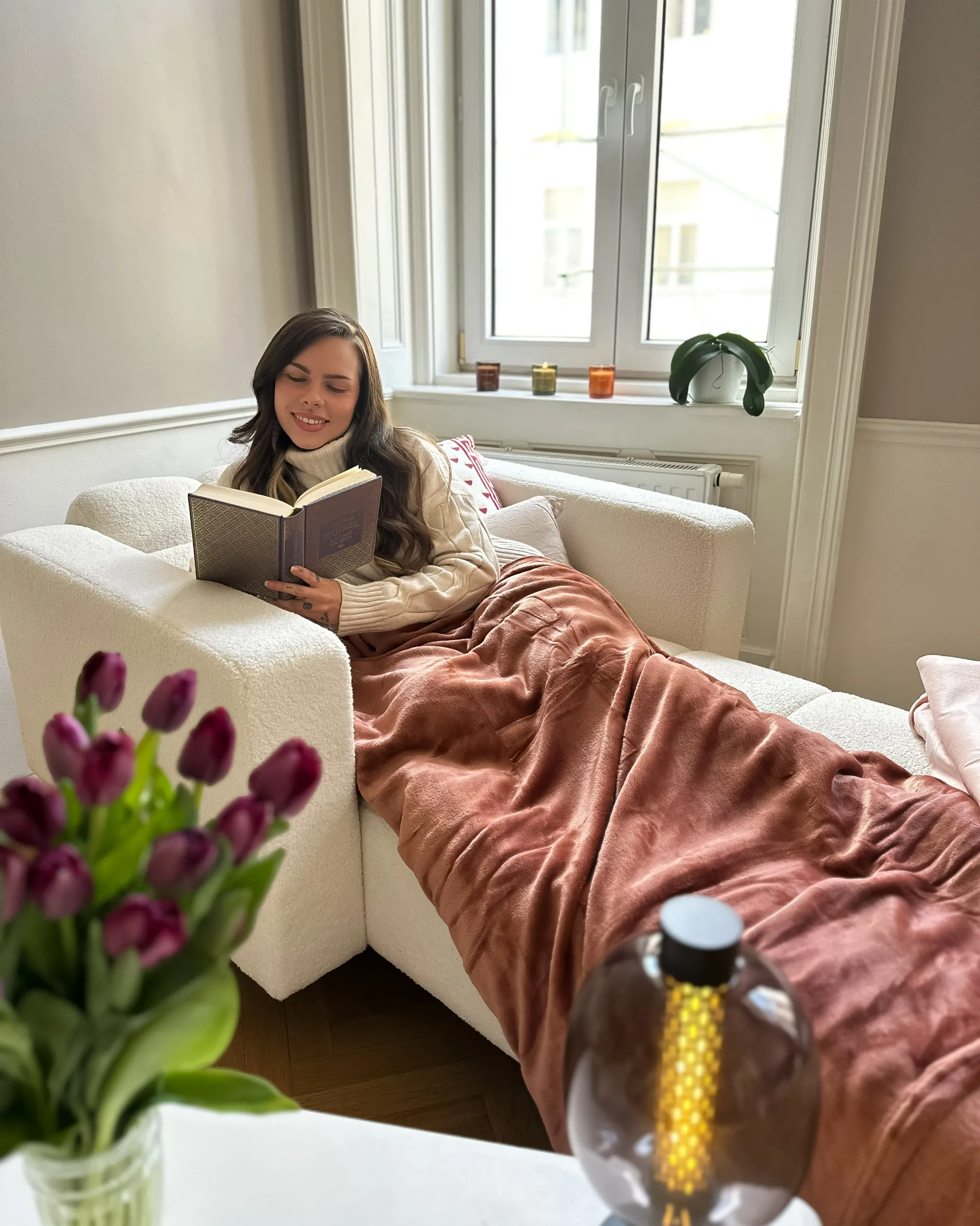 Chaise longue ALNES Bouclé Wit