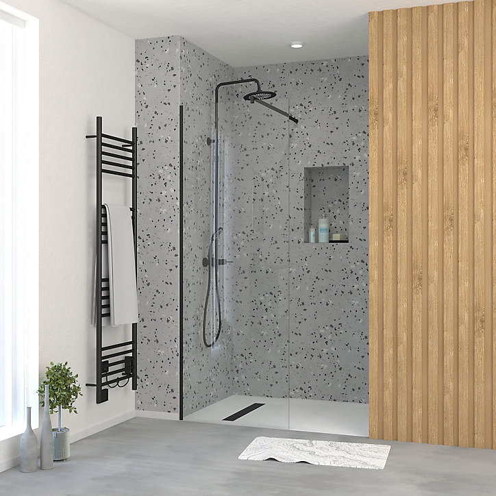 Paroi de douche à l'italienne H.195 x l.70 cm, ép. 5 mm, profilé noir, Galedo Essentiel