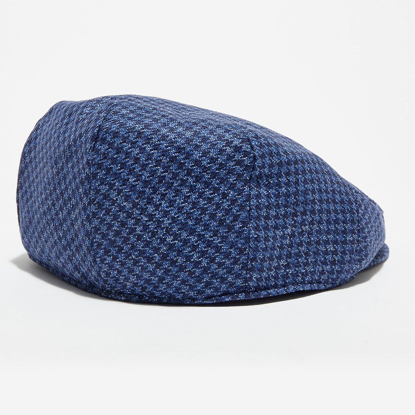 Hackett London Casquette plate en Laine & Lin mélangés pied de poule bleu moyen