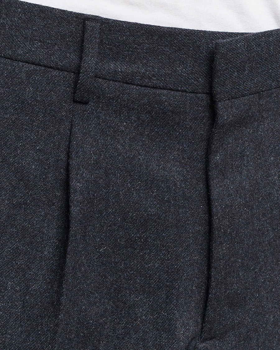 NN07 Bill Brushed Flannel Pleated Trousers Navy Blue