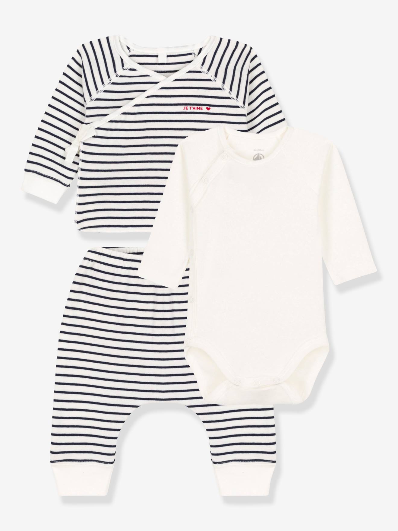 Conjunto PETIT BATEAU de 3 peças em algodão orgânico na cor cru natural