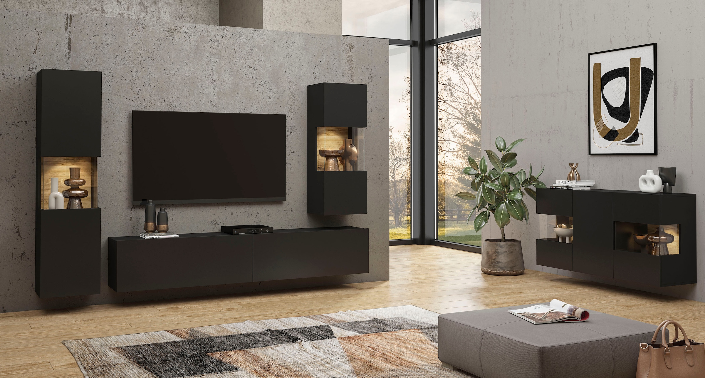 INOSIGN Vitrine »Ava, Breite 36 cm, hängend und stehend montierbar« moderne grifflose Vitrine, Hochschrank mit Eckverglasung