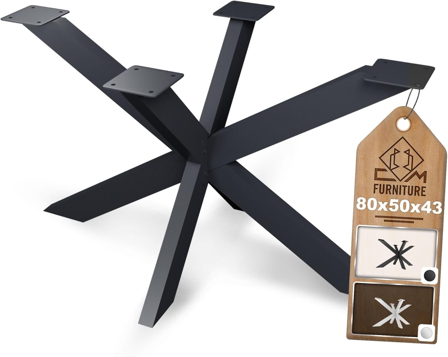 Spider Tischgestell I Stahl Pulverbeschichtet I Tischbeine für Esstisch Couchtisch I Tischkufen Tischfusse Möbelfüße aus Metall - H43 x B50 x L80 cm - Anthracit