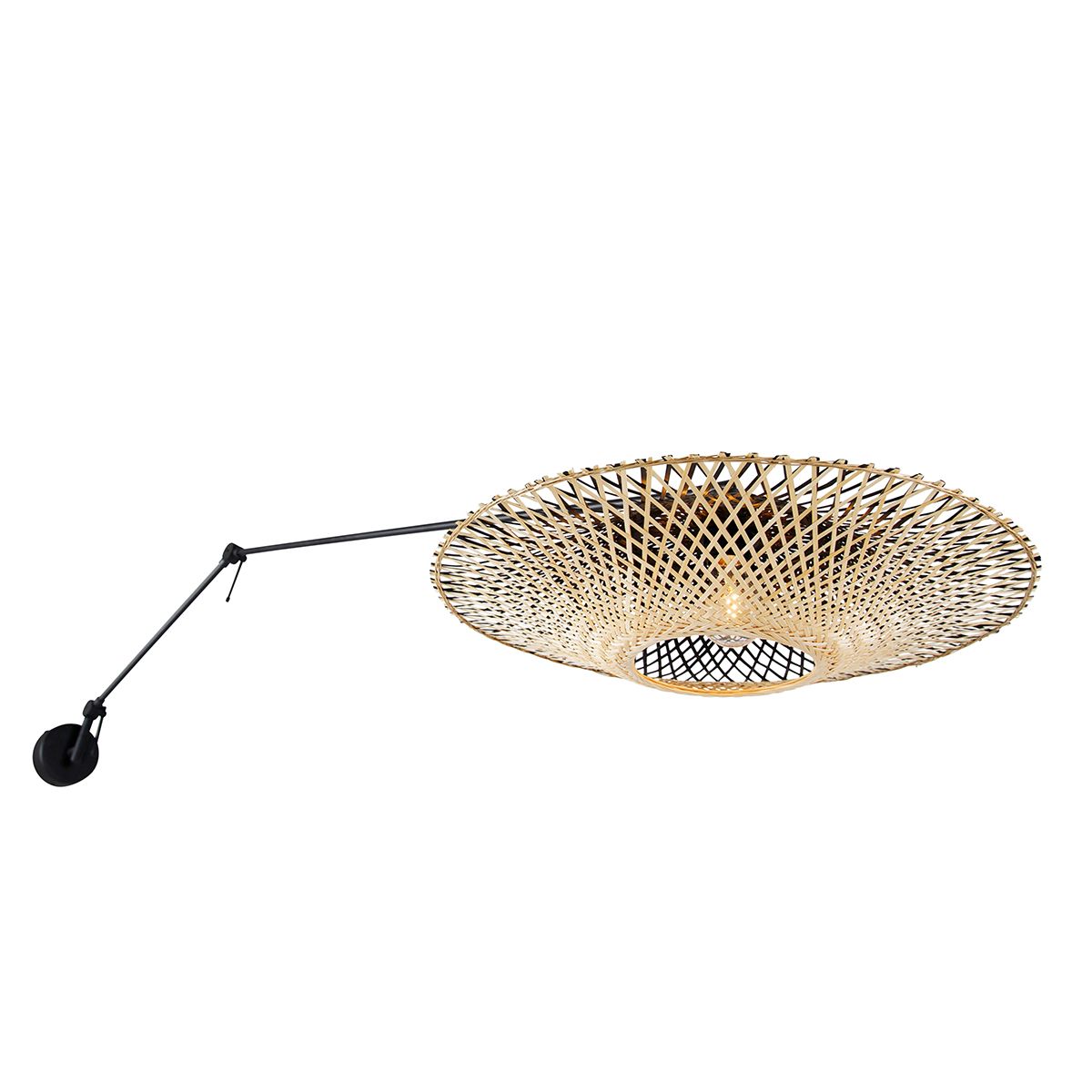 Wandlamp zwart met rotan kap 50 cm verstelbaar - Blitz