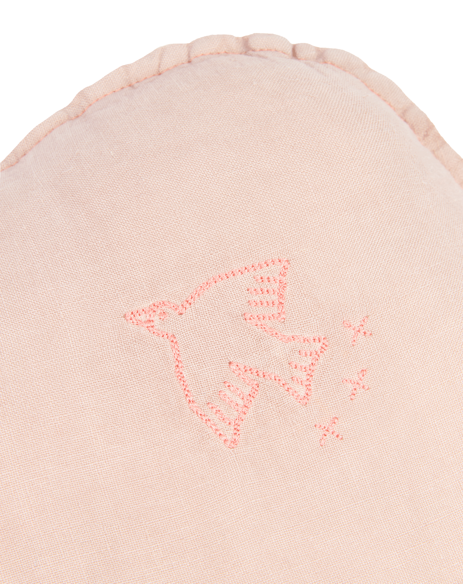 Coussin nuage l1n0 en lin français lavé - broderie oiseau | Rose
