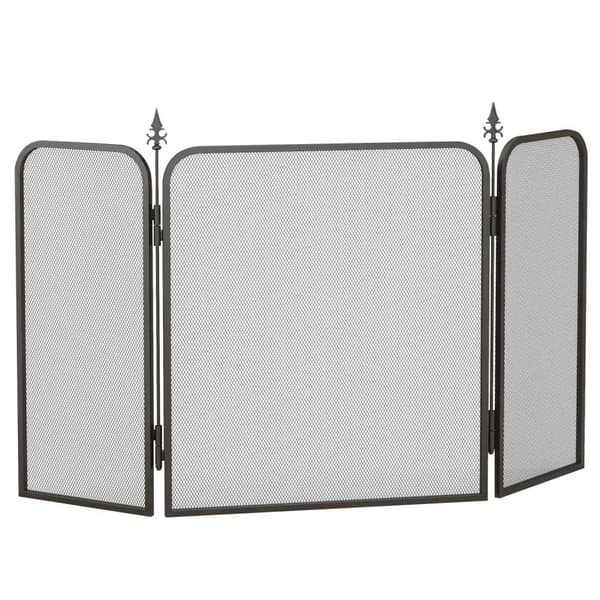 Peisskjerm, sammenleggbar peisskjerm med 3 paneler, gnistbeskyttelse for stue, soverom, metall, 96x56cm, svart
