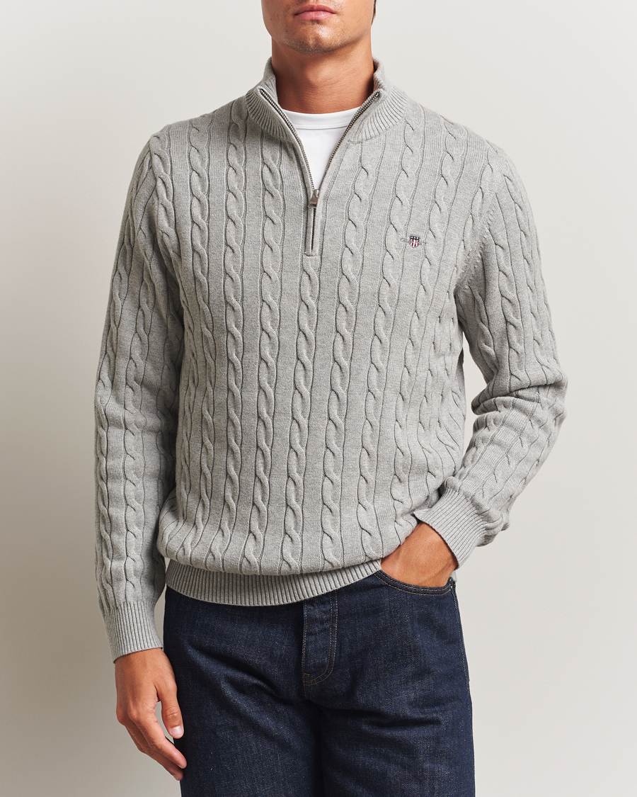 GANT Cotton Cable Half Zip Grey Melange