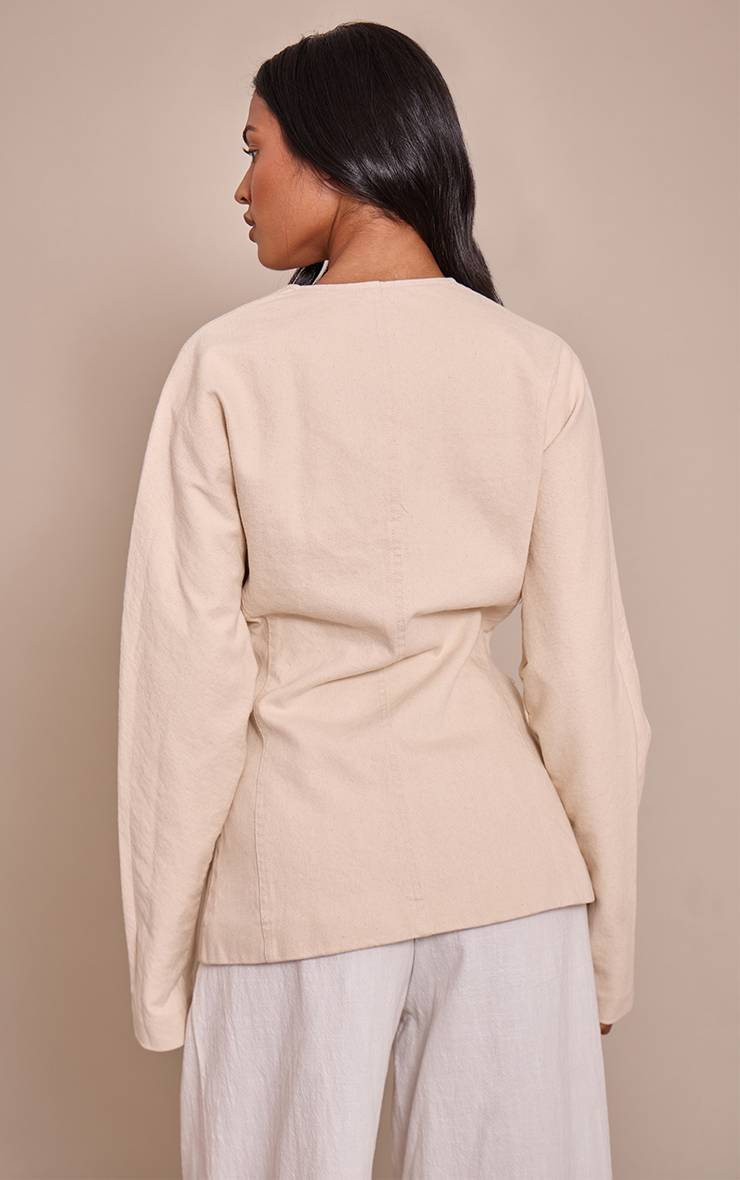 Ecru Blazer En Denim Ajusté À Ourlet Courbe Pour Grande Taille