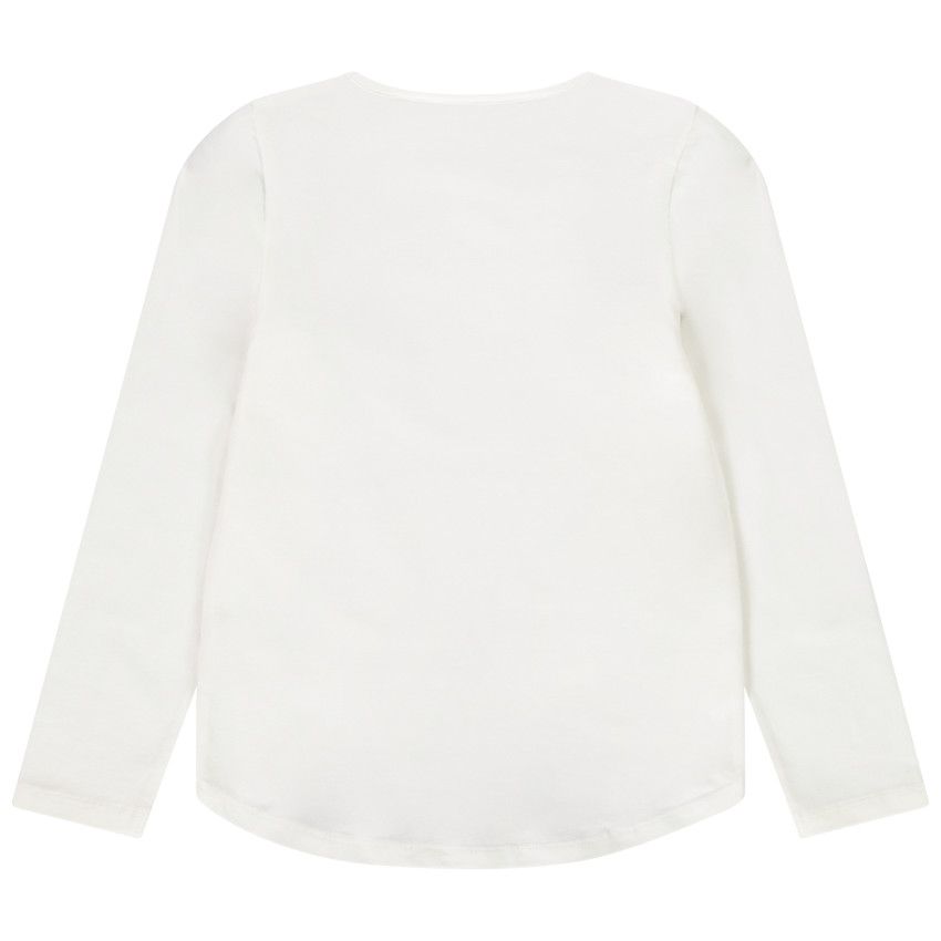 T-shirt croisé à manches longues en jersey avec print et sequins pour fille - Ecru