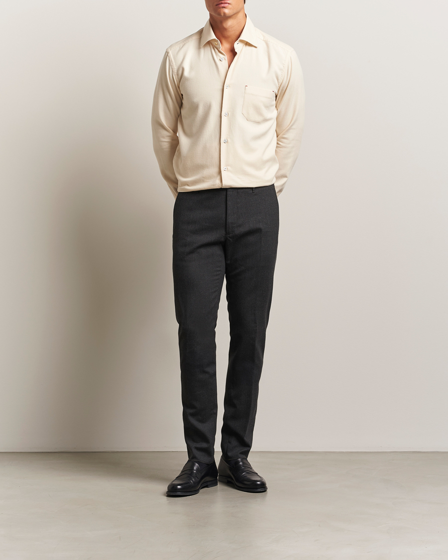 Incotex Slim Fit Washable Flannel Trousers Charcoal