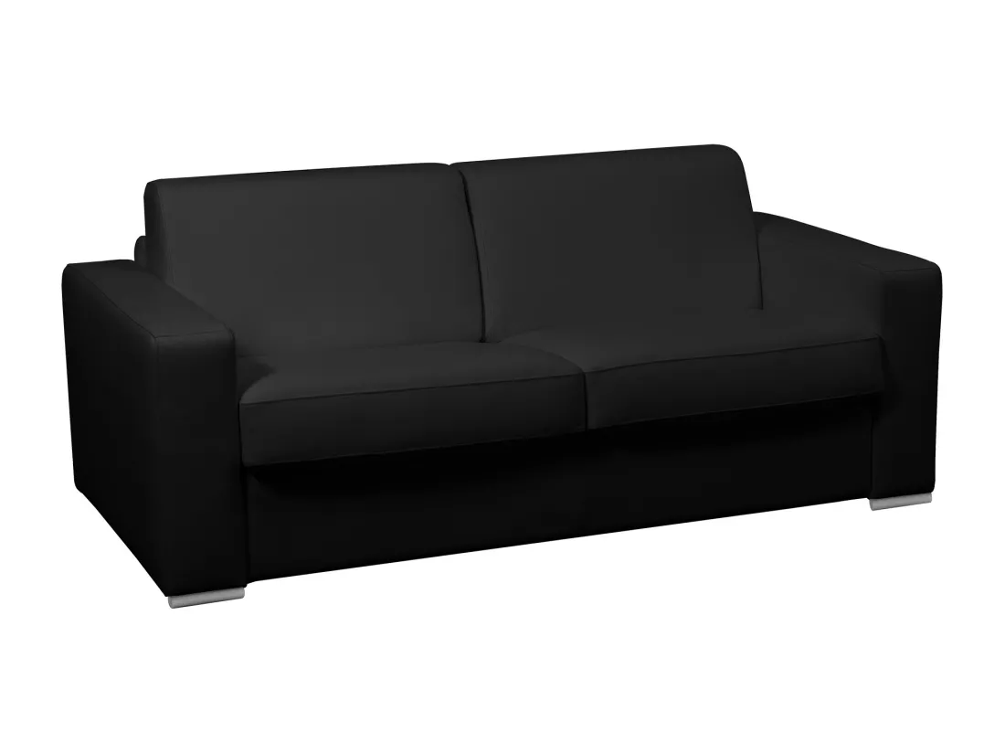 Canapé 3 places convertible express 100% cuir de buffle noir matelas 16 cm DELECTEA II