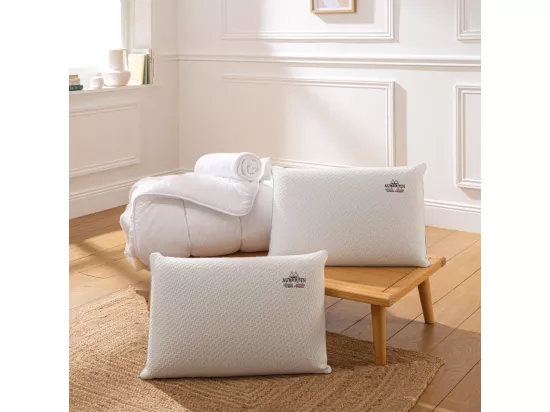 Ensemble 2 x Oreillers accueil mémoire de forme et couette et protège-matelas - 160x200cm