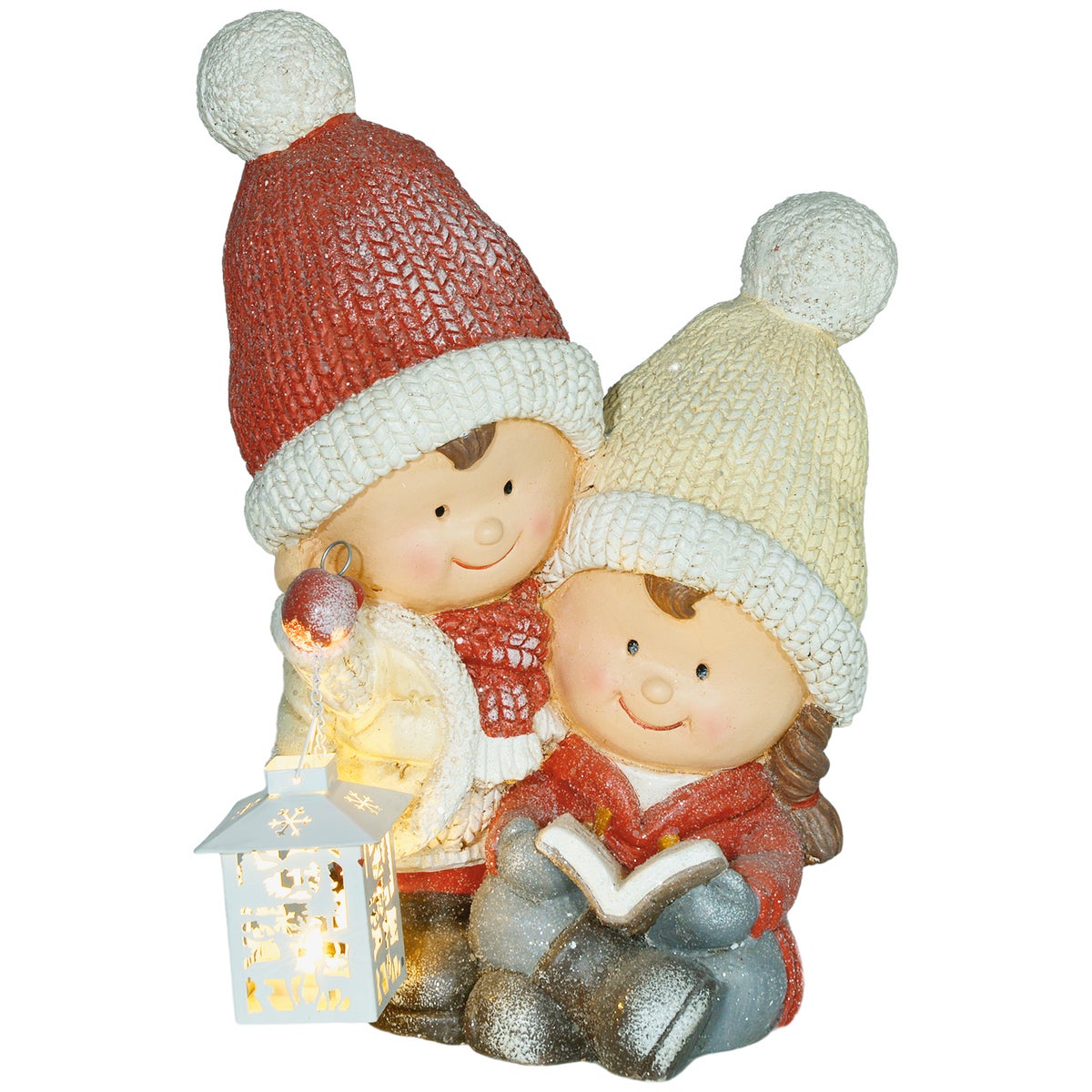 HOMCOM Kerstdecoratiefiguur, kerstelf met boek en lantaarn, 45 cm Kerstfiguur met LED-licht, decoratief figuur voor Kerstmis, voor binnen en buiten