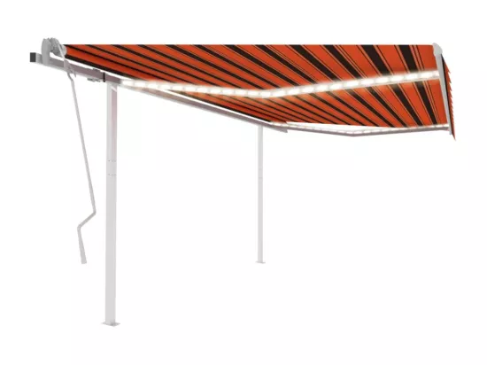 Auvent manuel rétractable avec LED 4,5x3 m Orange et marron