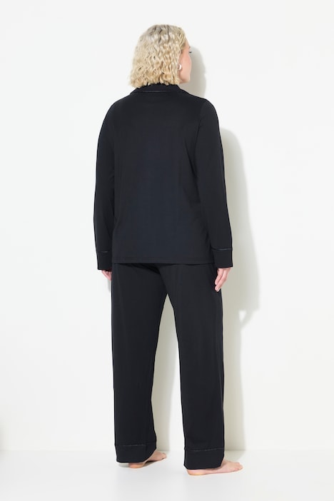 Pyjama, Satin-Piping, Reverskragen, Langarm