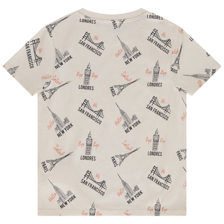 T-shirt manches courtes imprimé capitales pour garçon - Ecru