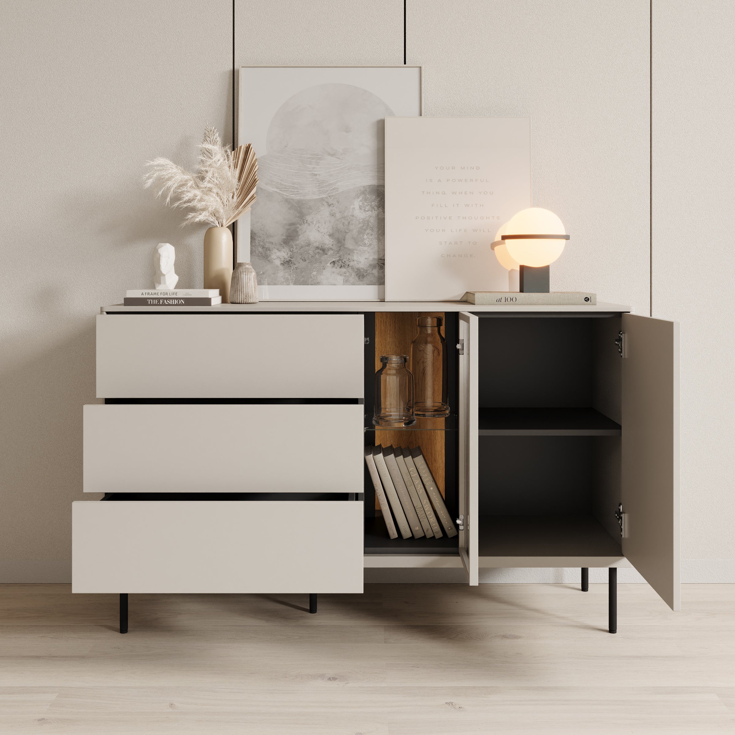 Meubella - Estrella - Dressoir - Beige - 134x41x83 cm