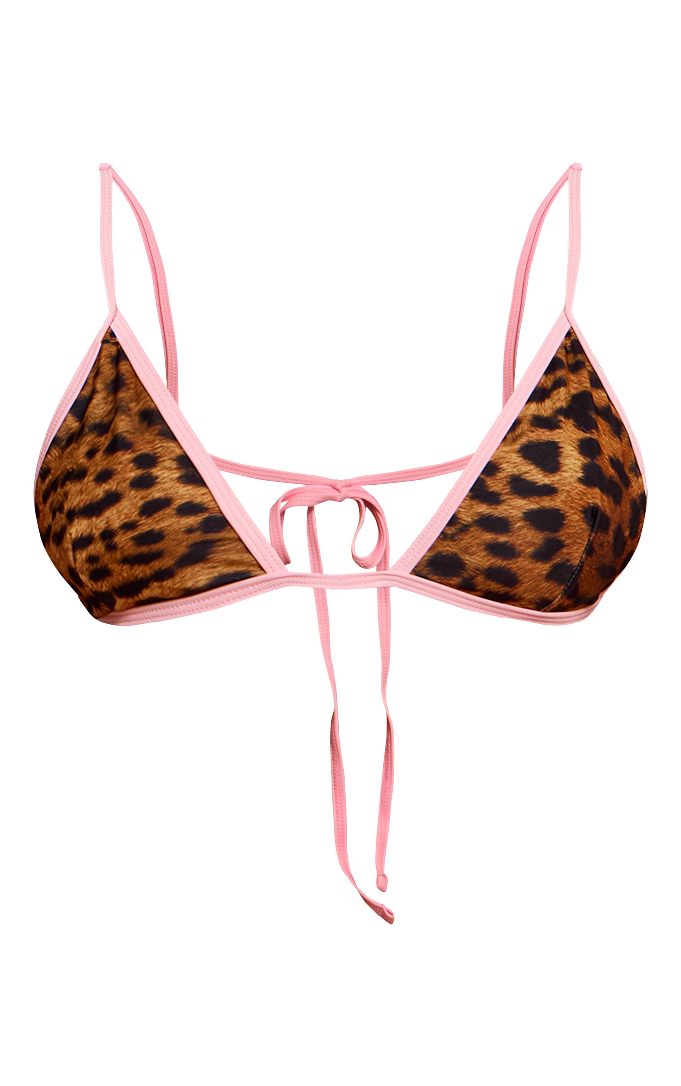 Léopard Haut De Bikini Triangle À Imprimé Léopard Avec Bordure Contrastante