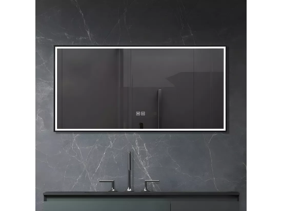 LuxuryBain- Miroir de salle de bain LED 110x60cm anti buée avec cadre en aluminium noir- LB-126080
