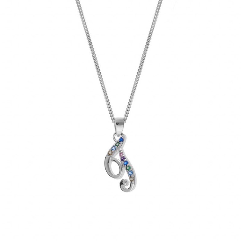 Collier femme Initiale lettre T - Argent et oxydes multicolores