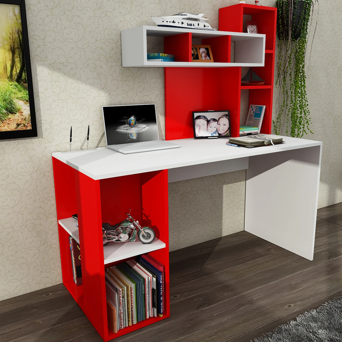 Schreibtisch Coral Weiß Rot