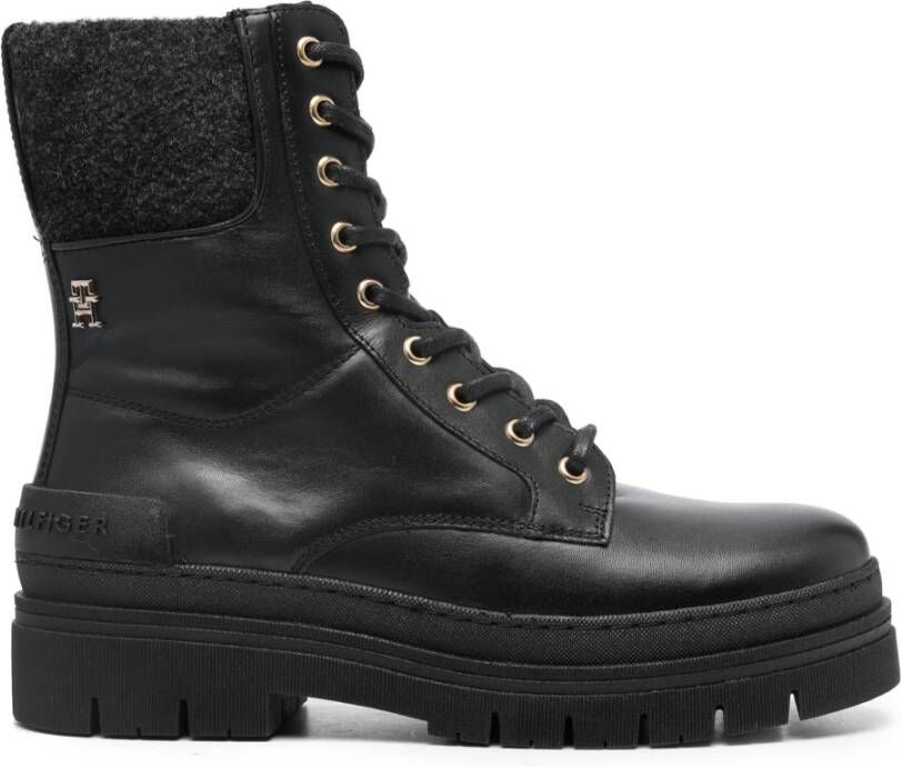 Tommy Hilfiger Feminini Felt Lace Up Bootie Boots Dames Zwart