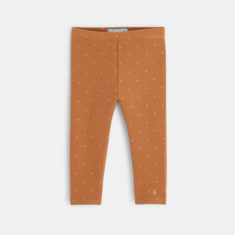 Legging molleton bio imprimé pois marron bébé fille