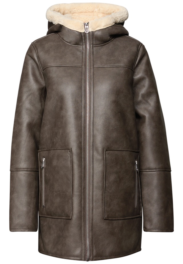STREET ONE Lederimitatjacke mitKapuze im Leder-Look und mit Fake Fur Details