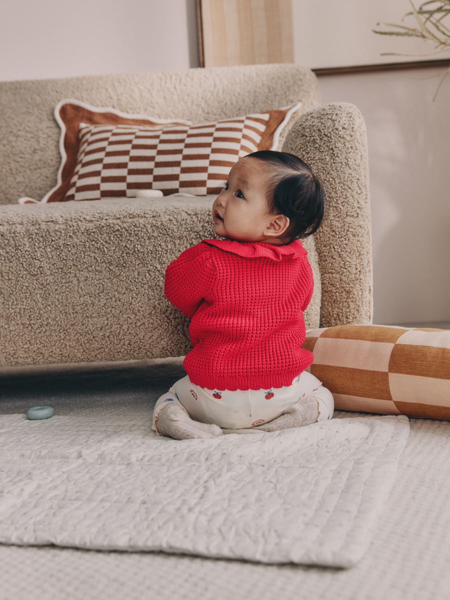 Rood - Gebreid Baby vest met rucheskraag (0mnd-2jr) (0mnd-2jr)