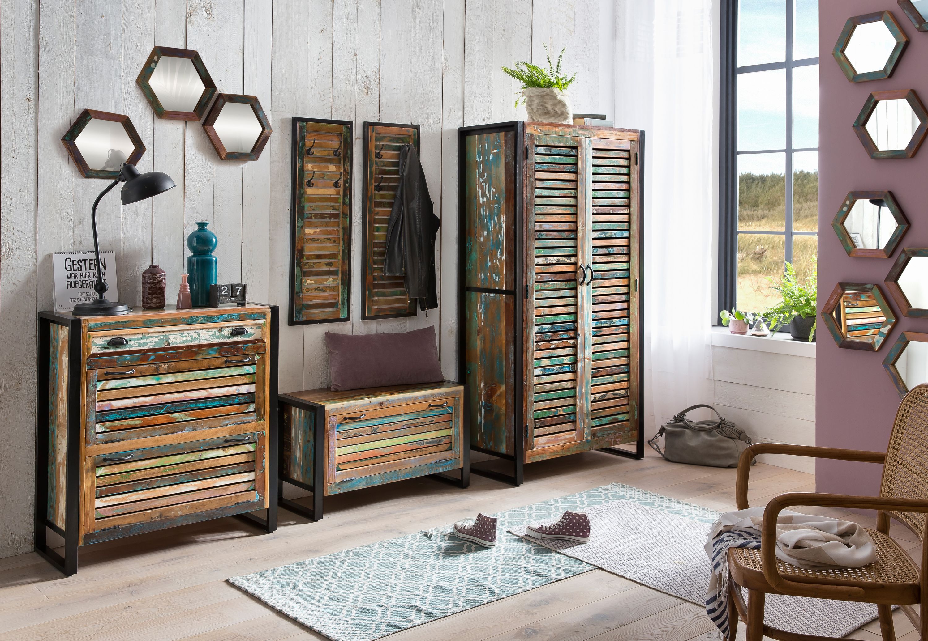 Garderobenpaneel Fiume Altholz Haken Wandgarderobe Flur Garderobe Wandpaneel