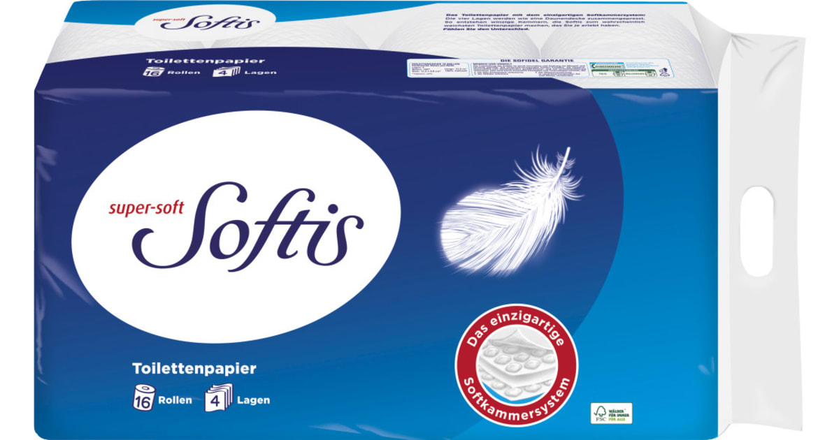 Softis Toilettenpapier 4-lagig 16x 100 Blatt